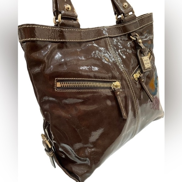 Dooney & Bourke Rare Soft Patent Leather Satchel Tote Chocolate Brown Big Purse - Picture 3 of 14